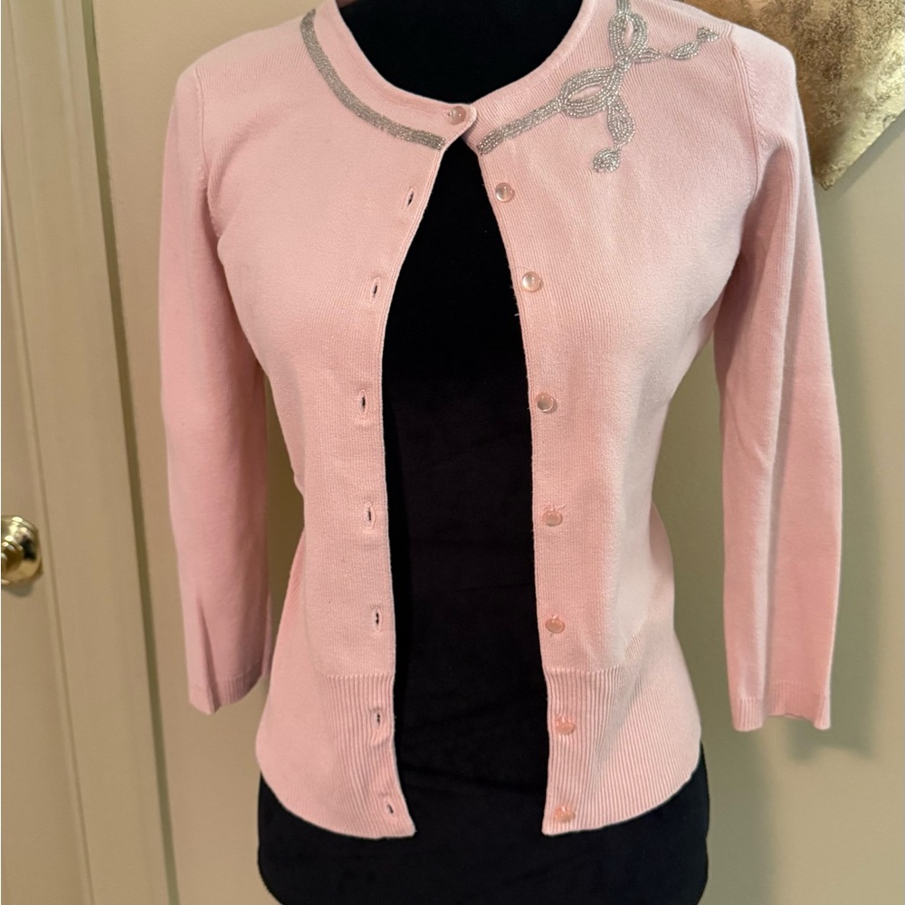 LOFT Light Pink Cardigan with Silver Accents